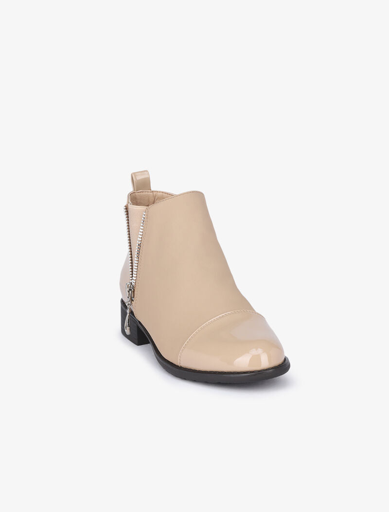 Bottines suédées et vernies à zip stylisé - Taupe - 2