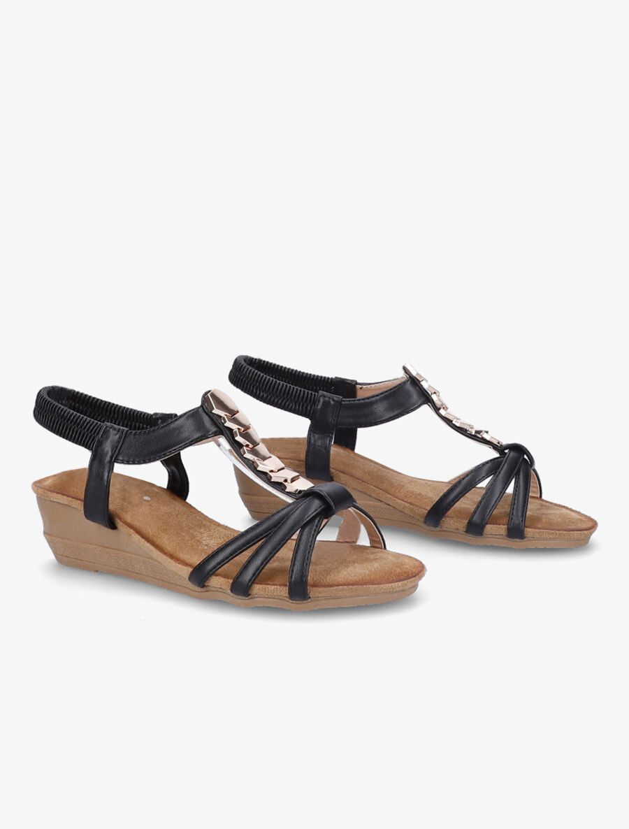 Sandales compensées à bride à ornements métalliques - Noir - 4