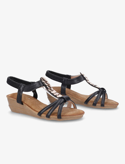 Sandales compensées à bride à ornements métalliques - Noir - 4