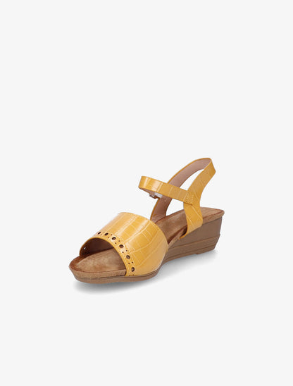 Sandales compensées à bride perforée effet croco - Jaune - 3