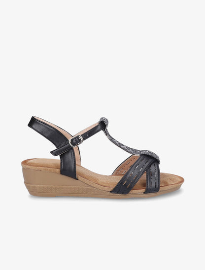 Sandales compensées et bride en T irisée - Noir - 1