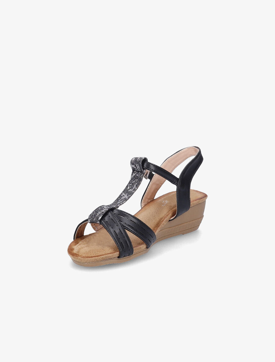 Sandales compensées et bride en T irisée - Noir - 3
