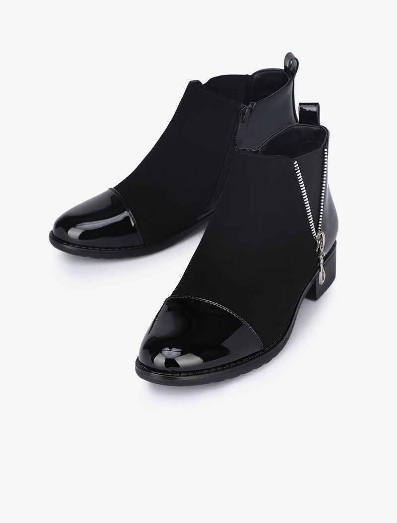 Bottines suédées et vernies à zip stylisé - Noir - 4