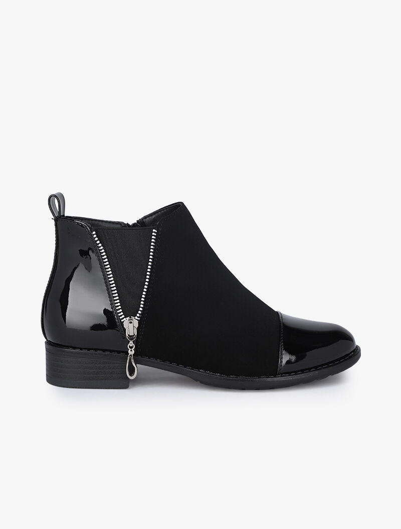 Bottines suédées et vernies à zip stylisé - Noir - 1