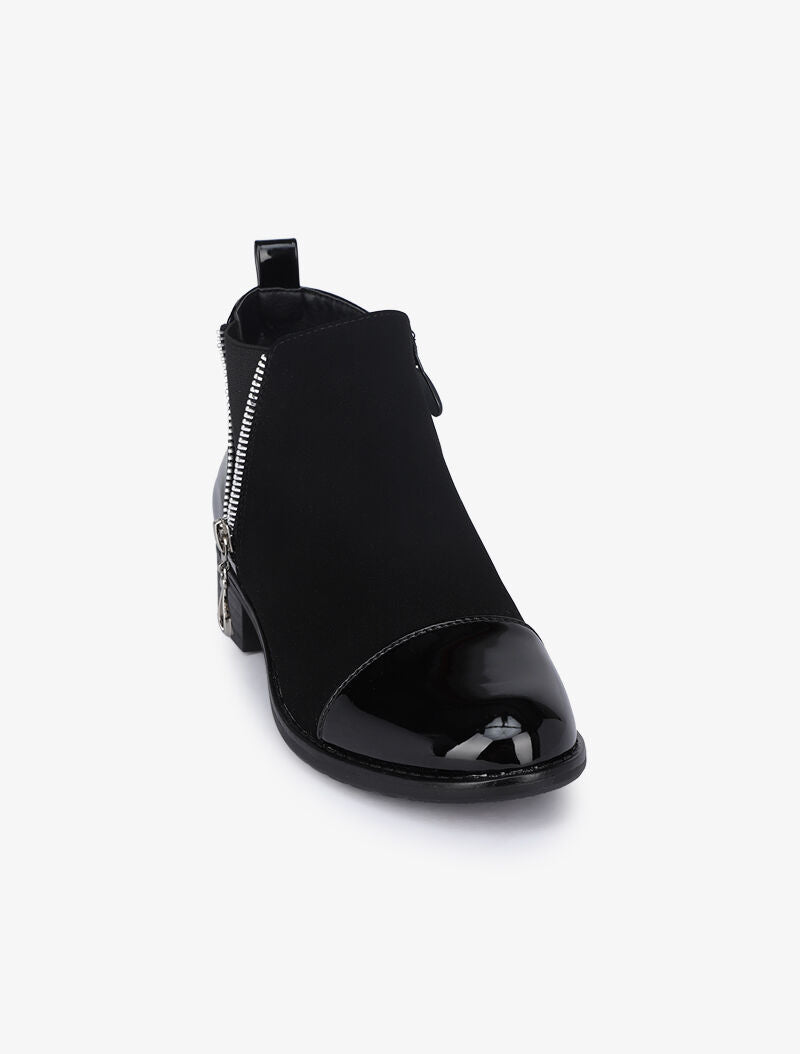 Bottines suédées et vernies à zip stylisé - Noir - 2