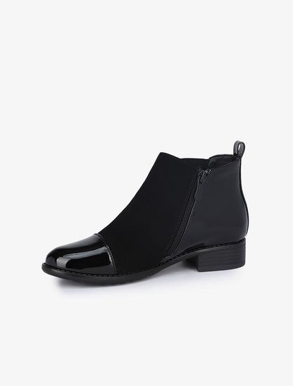 Bottines suédées et vernies à zip stylisé - Noir - 3