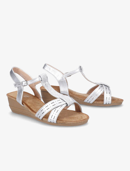 Sandales compensées et bride en T irisée - Argent - 4