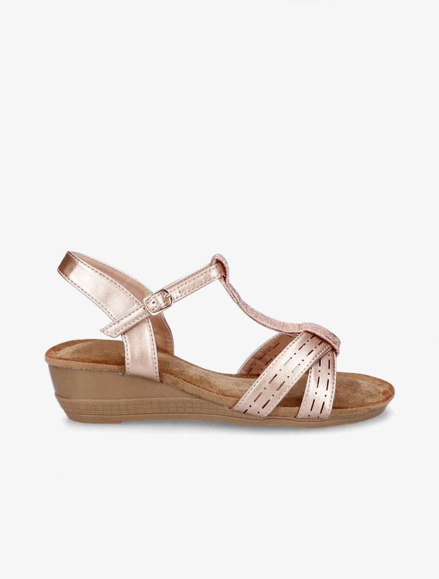 Sandales compensées et bride en T irisée - Rose gold - 5