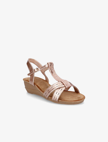 Sandales compensées et bride en T irisée - Rose gold - 2