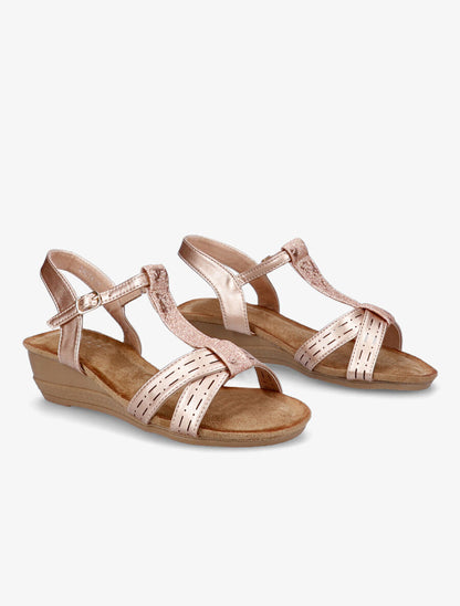 Sandales compensées et bride en T irisée - Rose gold - 4