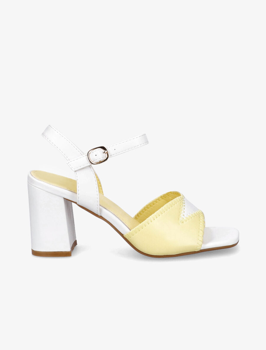 Sandales à talons et brides bicolore - Blanc/jaune - 5