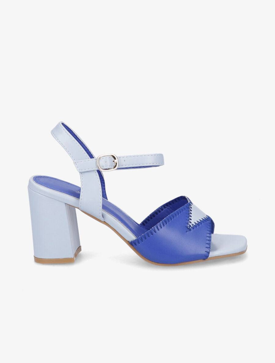 Sandales à talons et brides bicolore - Bleu clair/bleu roi - 5