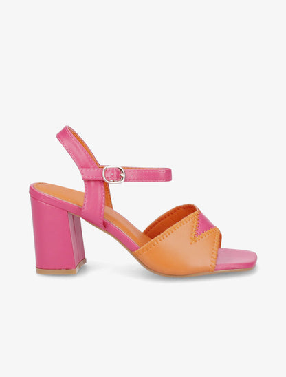 Sandales à talons et brides bicolore - Fuschia/orange - 5