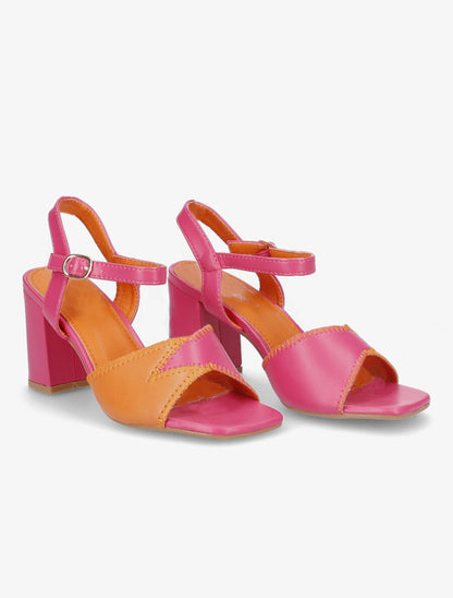 Sandales à talons et brides bicolore - Fuschia/orange - 4