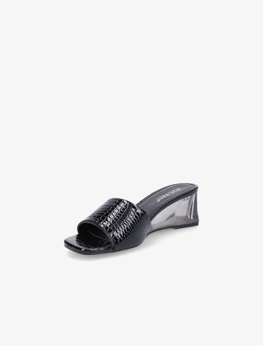Mules effet croco à talons compensés transparents - Noir - 3