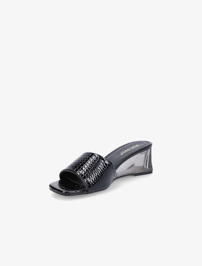 Mules effet croco à talons compensés transparents - Noir - 3