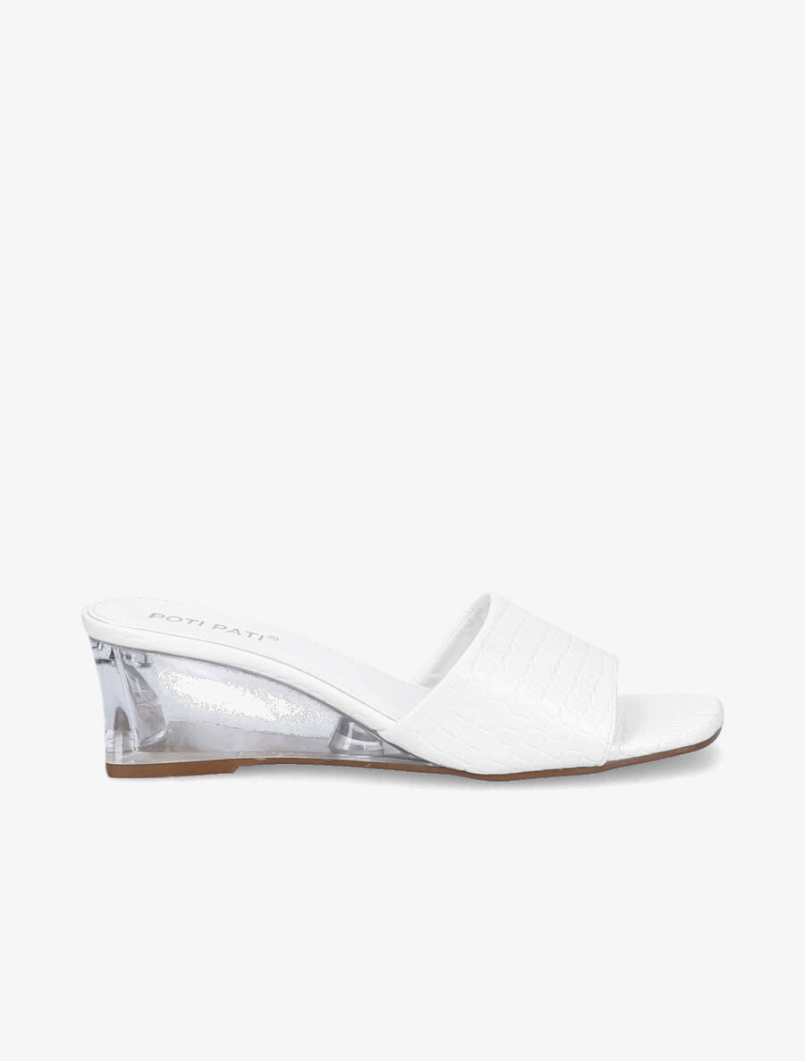 Mules effet croco à talons compensés transparents - Blanc - 1