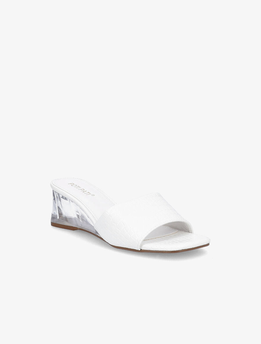 Mules effet croco à talons compensés transparents - Blanc - 2