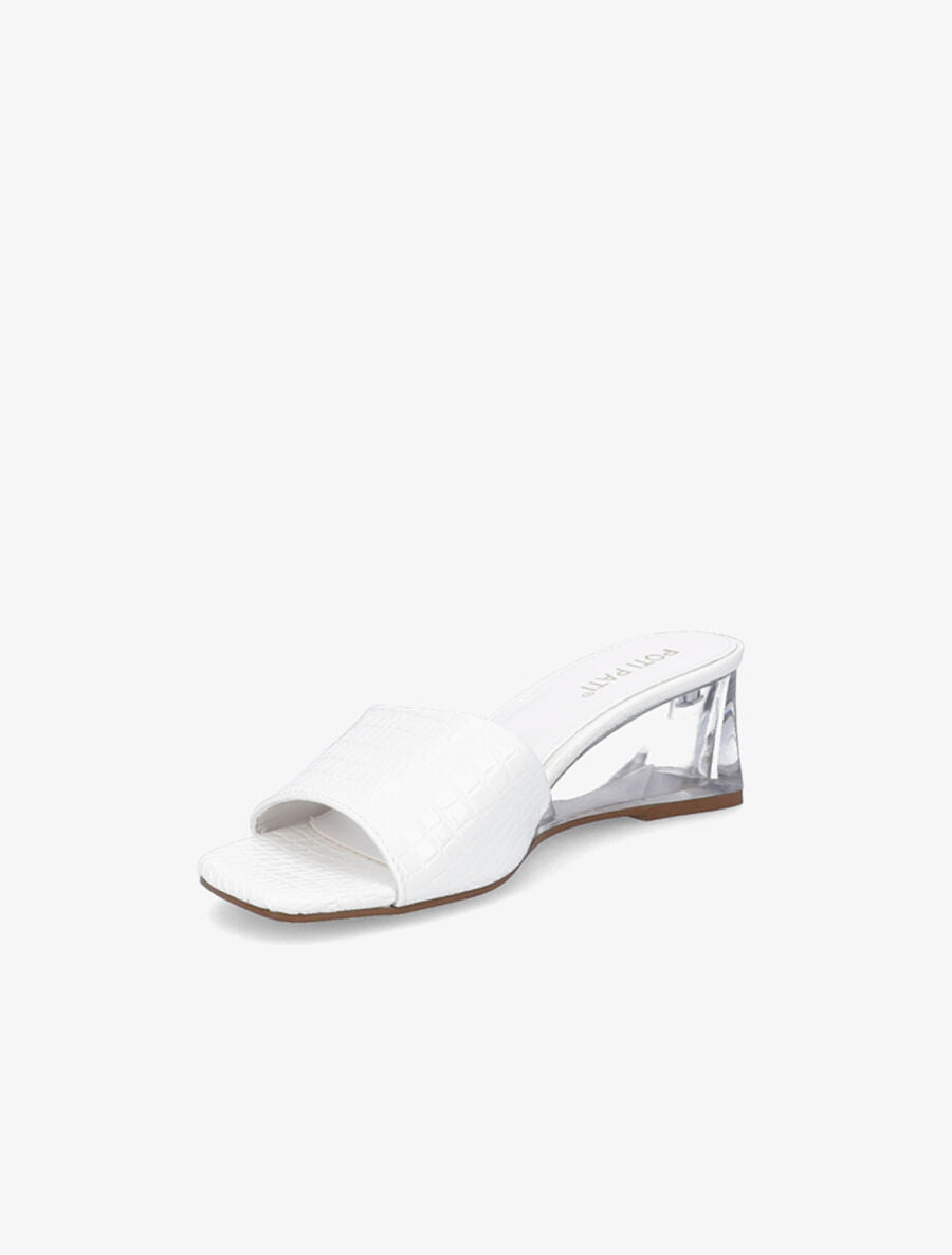 Mules effet croco à talons compensés transparents - Blanc - 3