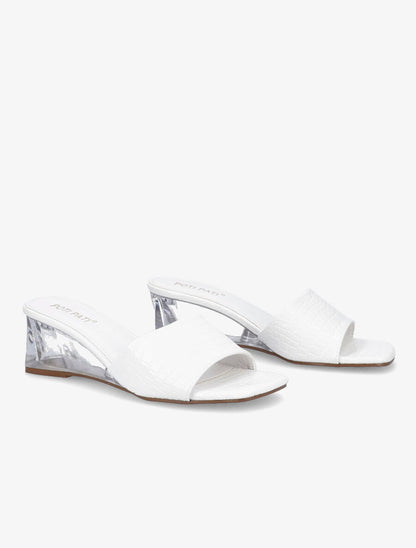 Mules effet croco à talons compensés transparents - Blanc - 4