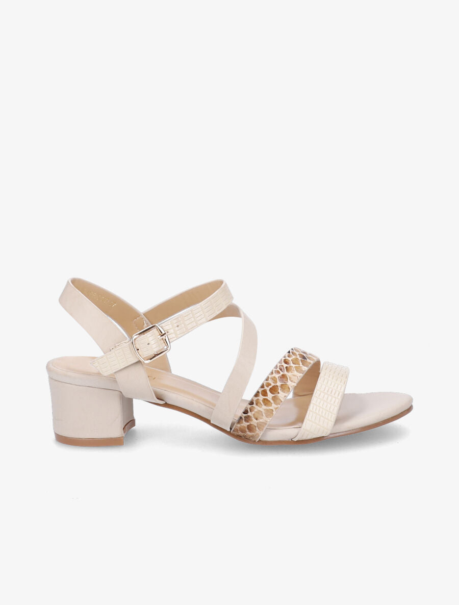 Sandales à brides effet python et croco - Beige - 1