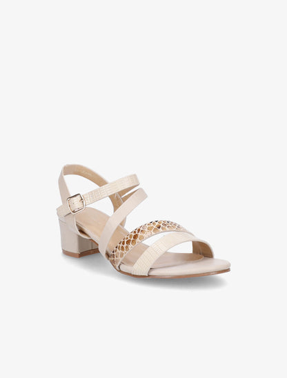 Sandales à brides effet python et croco - Beige - 2