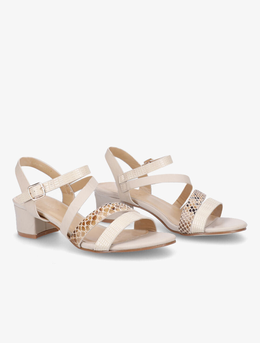 Sandales à brides effet python et croco - Beige - 4