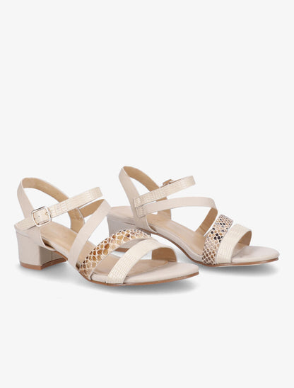Sandales à brides effet python et croco - Beige - 4