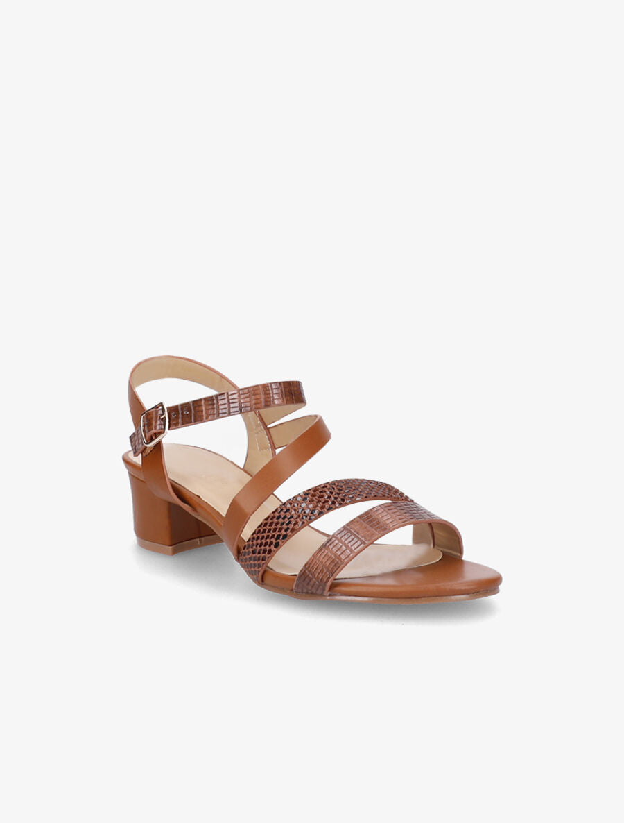 Sandales à brides effet python et croco - Camel - 2