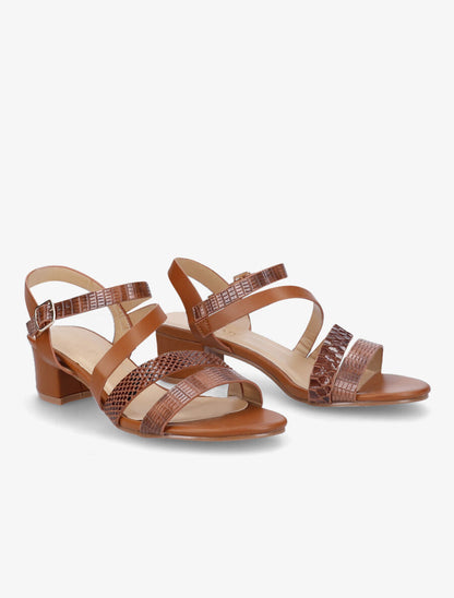 Sandales à brides effet python et croco - Camel - 4