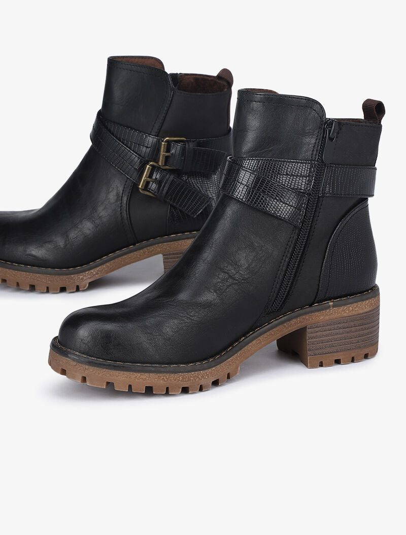 Boots bi-matière fourrées à double sangles - Noir - 1