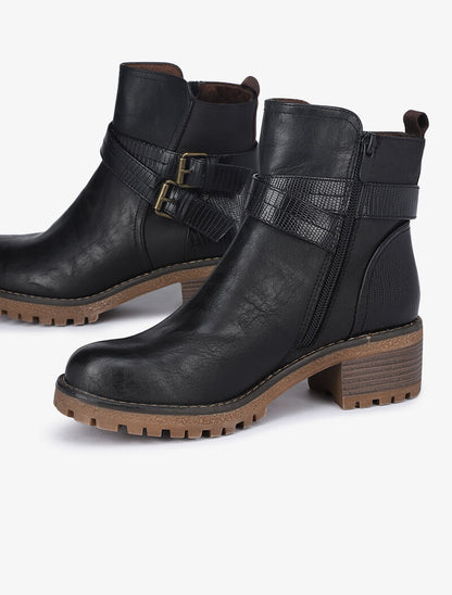 Boots bi-matière fourrées à double sangles - Noir - 1