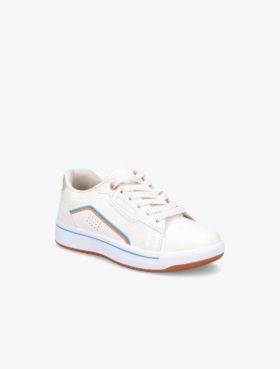 Tennis à contrefort en suédine contrastant - Beige - 2