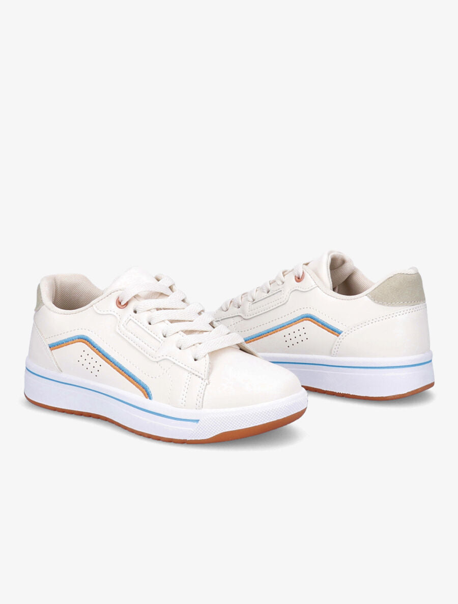 Tennis à contrefort en suédine contrastant - Beige - 4