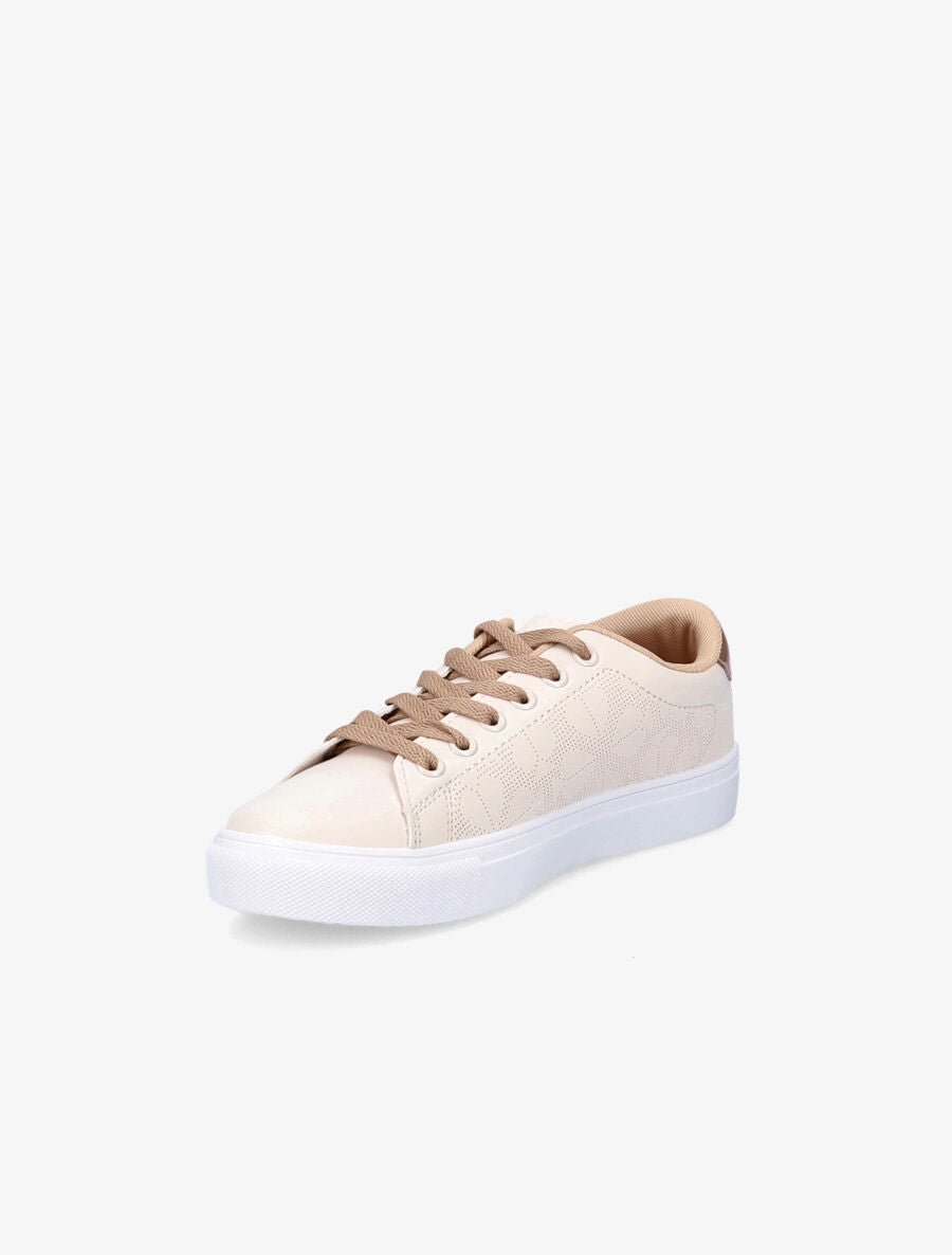 Baskets en simili perforé motif trèfles - Beige - 3