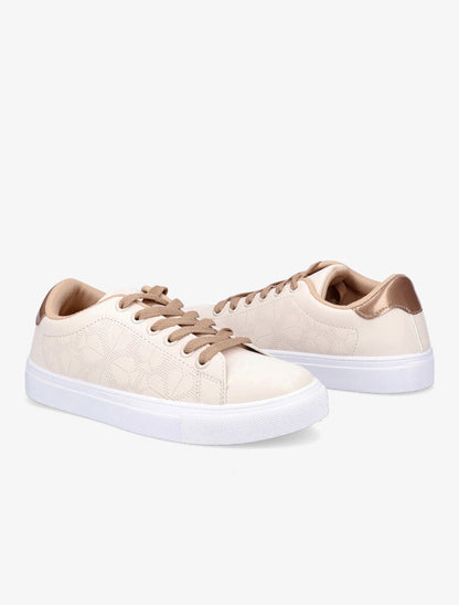 Baskets en simili perforé motif trèfles - Beige - 4