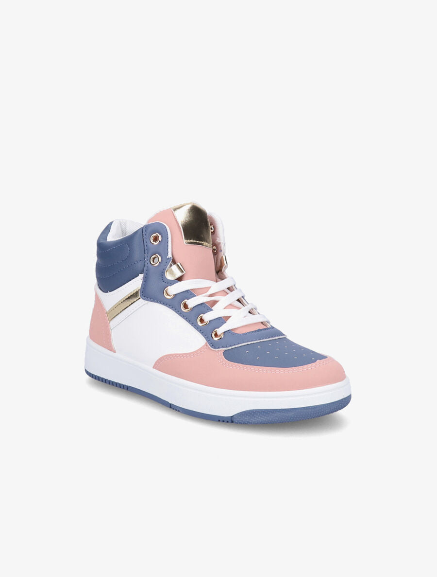 Sneakers montantes en simili - Bleu/rose - 2
