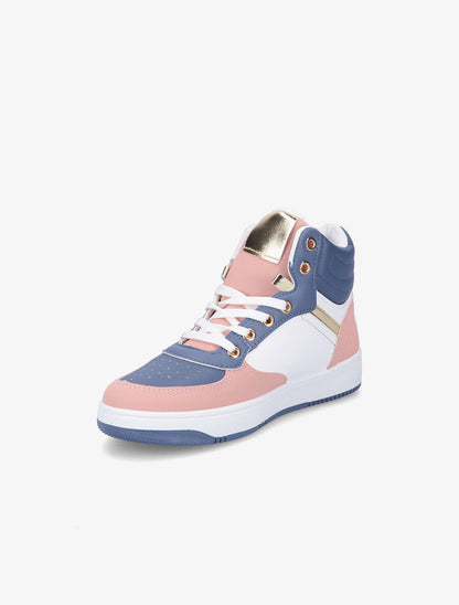 Sneakers montantes en simili - Bleu/rose - 3