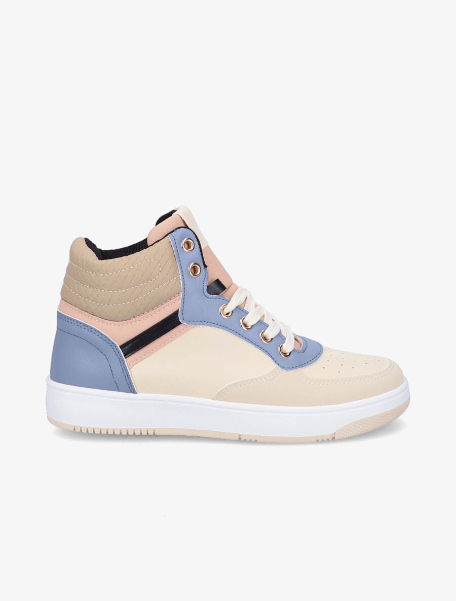 Sneakers montantes en simili - Beige/bleu - 1