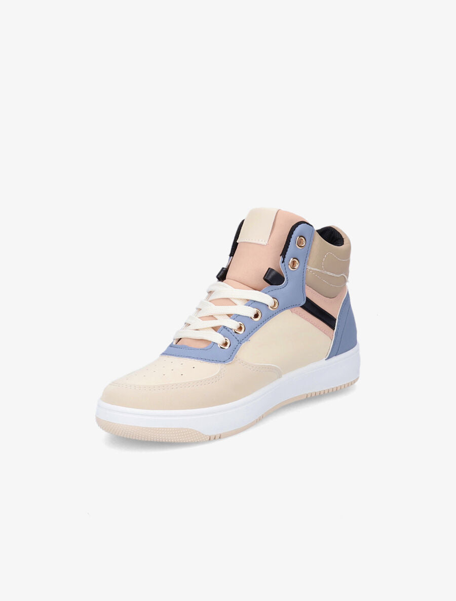 Sneakers montantes en simili - Beige/bleu - 3