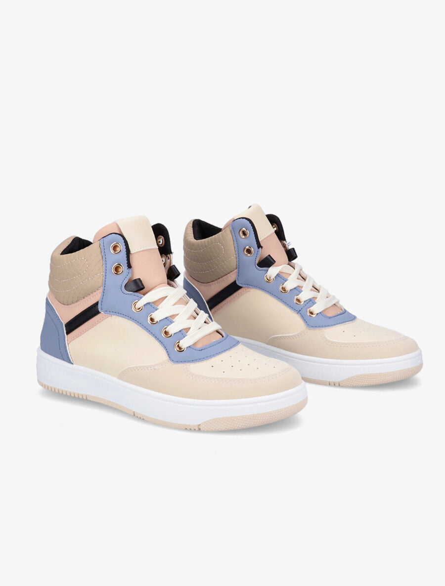Sneakers montantes en simili - Beige/bleu - 4
