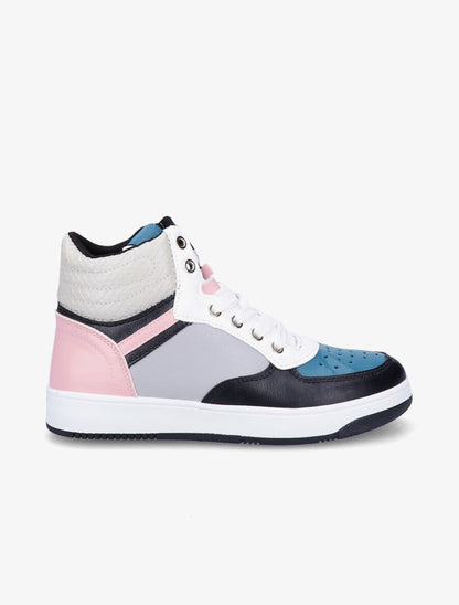 Sneakers montantes en simili - Gris/rose - 1