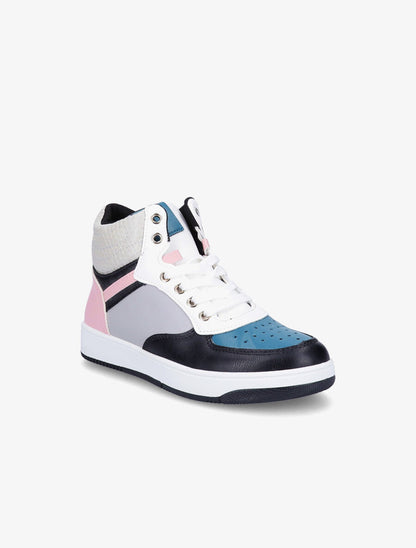 Sneakers montantes en simili - Gris/rose - 2