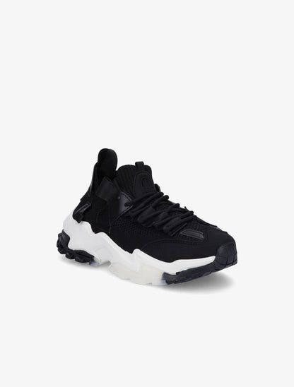 Sneakers en toile à lacets et semelles stylisées - Noir - 2