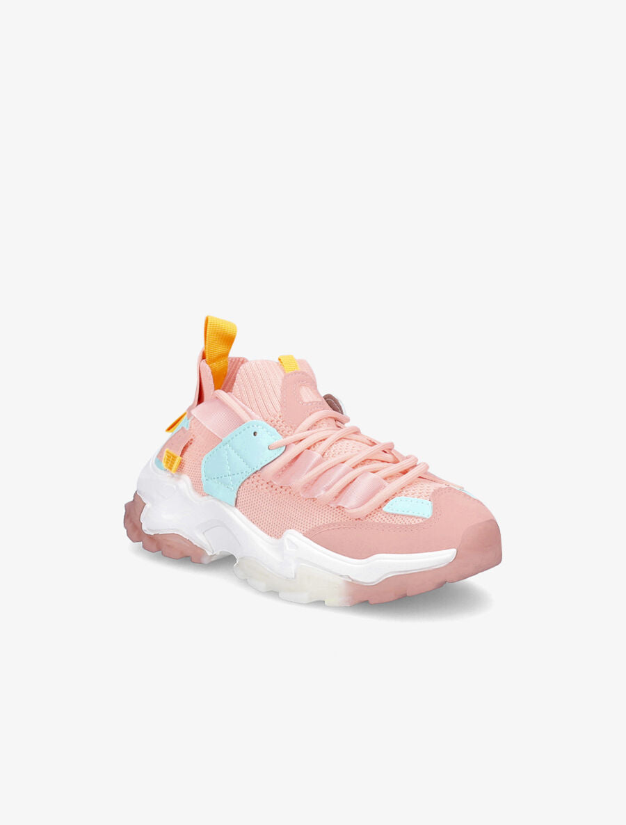 Sneakers en toile à lacets et semelles stylisées - Rose - 2