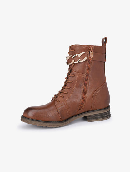 Boots lacées à lanières style chaîne - Camel - 4