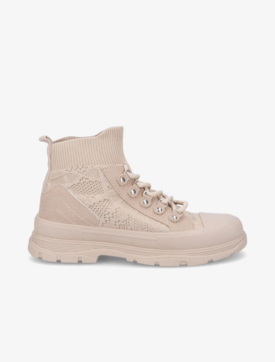 Tennis montantes en maille unie stylisée - Beige - 1