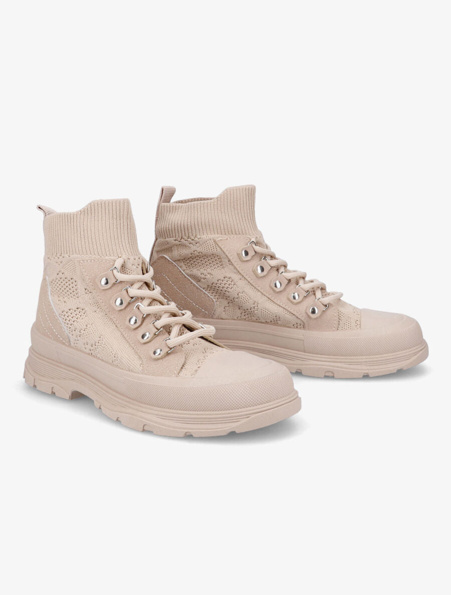 Tennis montantes en maille unie stylisée - Beige - 4