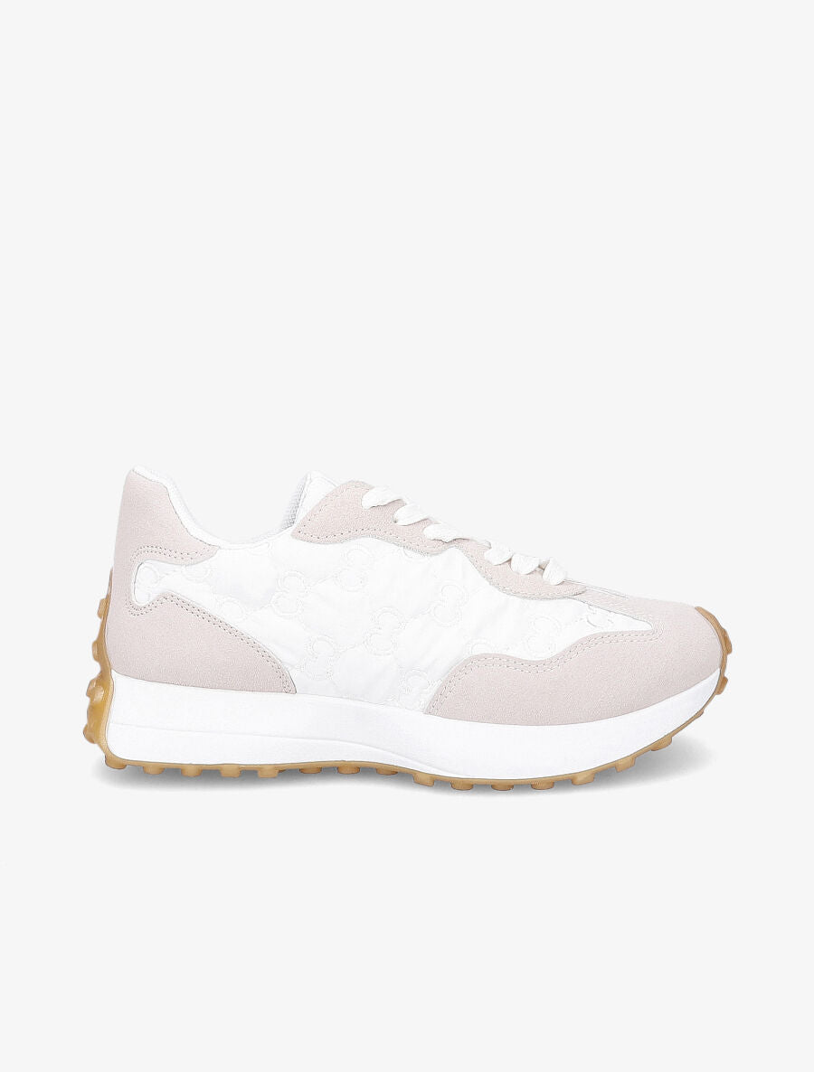 Running en suédine et tissu brodé - Blanc/beige - 1