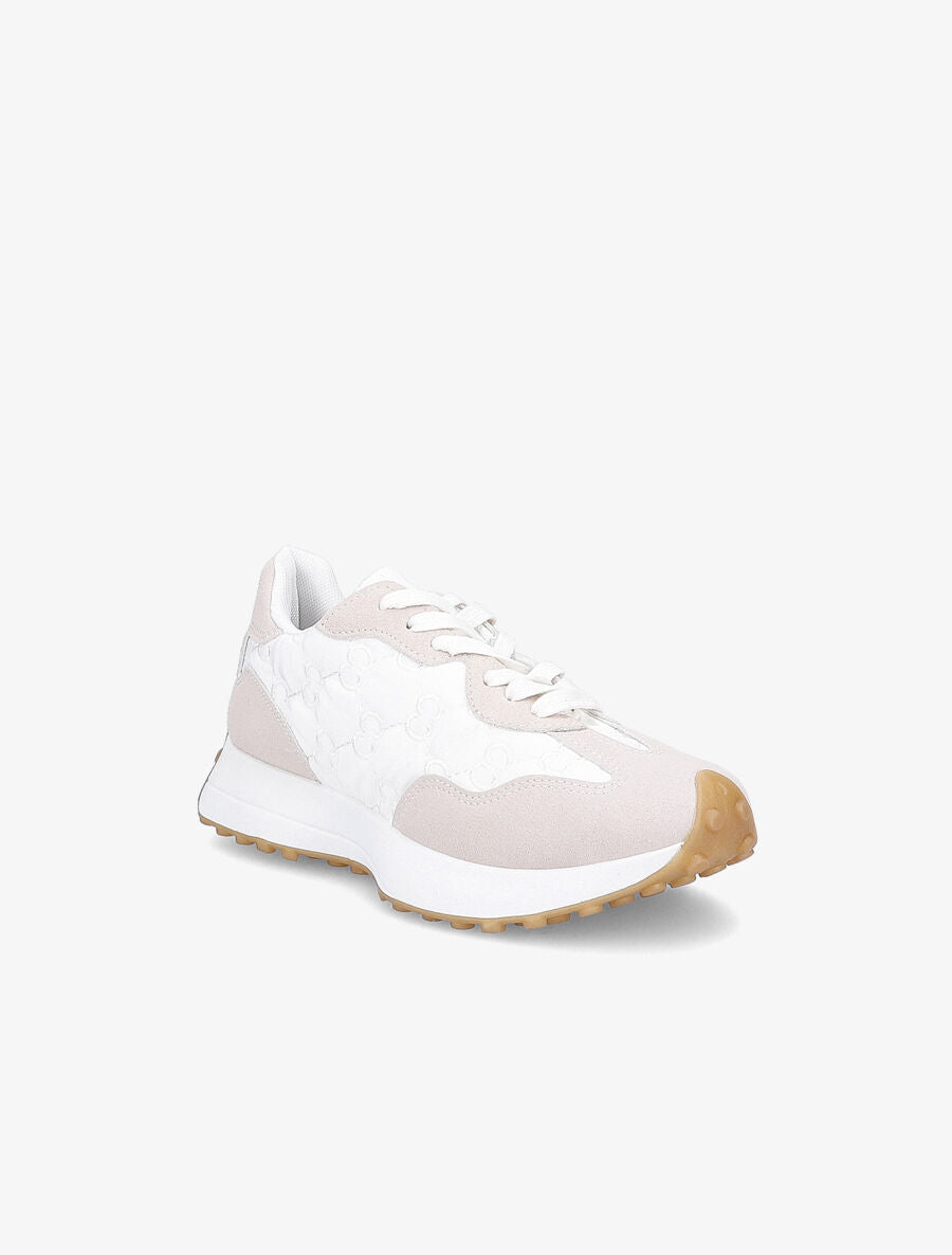 Running en suédine et tissu brodé - Blanc/beige - 2